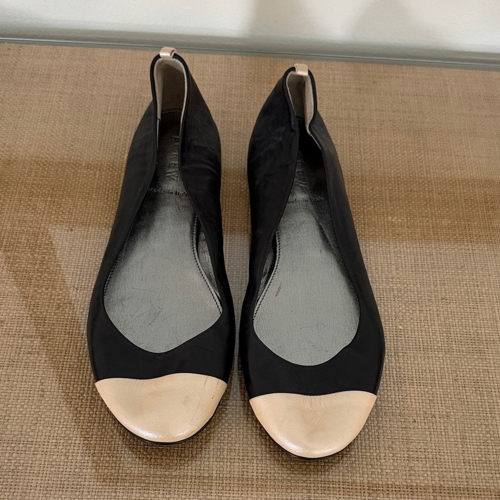 J. Crew Abby Italian Leather 2-Toned Ballet Flat - Black and Champagne - Size 8